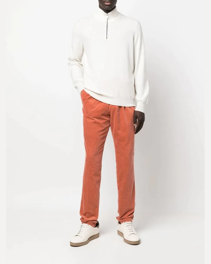 Brunello Cucinelli Pleated Corduroy Trousers — Orange Orange
