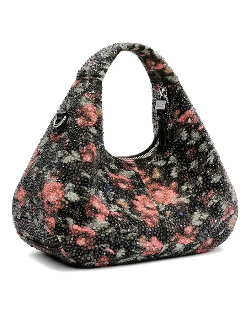 Ganni Women's Hobo Bag Mini Flowers Black Recycled Cotton Handbags Hand Black