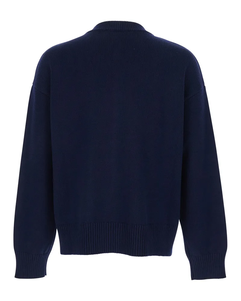 AMI Paris Men's Cardigan Blue Cotton-Wool Tops Top Blue