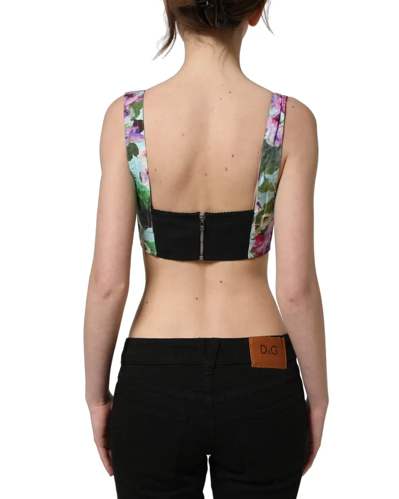 Dolce & Gabbana Women's Multicolor Floral Cropped Bustier Tank Top Elastane Nylon Cotton Blue