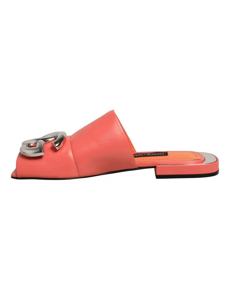 Dolce & Gabbana Women's Orange Dg Logo Leather Flats Sandals Shoes Lamb Orange
