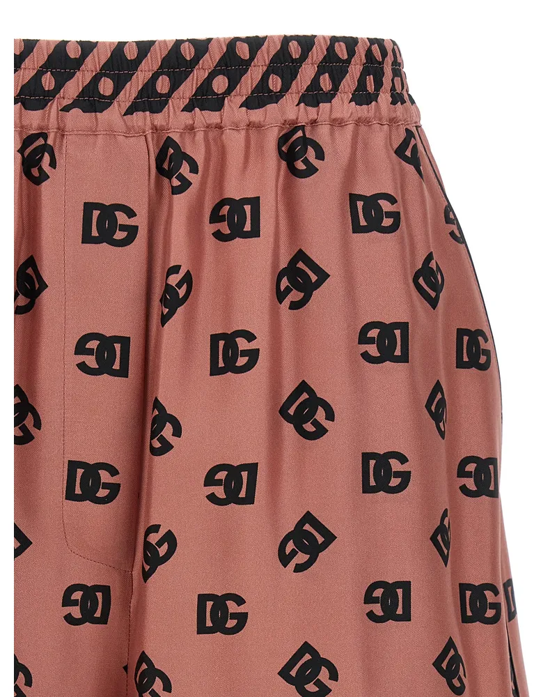 Dolce & Gabbana Logo-Printed Silk Bermuda Shorts — Pink Pink