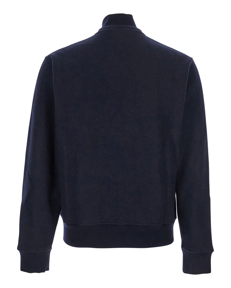 Givenchy Men's Blue High Neck Jacket With Logo Patch Virgin Wool Coat Navy