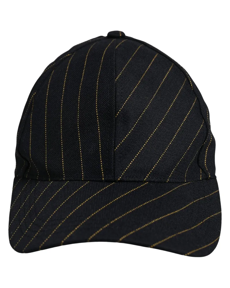 Dolce & Gabbana Men's Black Gold Pinstriped Cotton Baseball Cap Hat Elastane Black