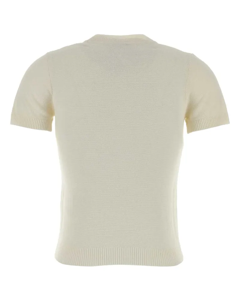 Casablanca Paris Women Ivory Cotton Blend T-Shirt Lereveensolielle Exterior: Nylon Beige