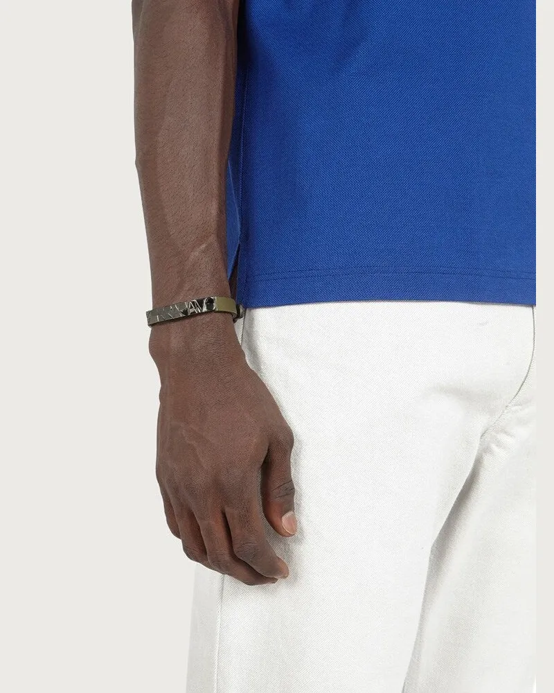 Ferragamo Mens Olive Leather Brass Bracelet Bijoux Olive