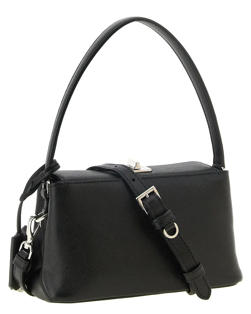 Prada Saffiano Leather Shoulder Bag — Black Black