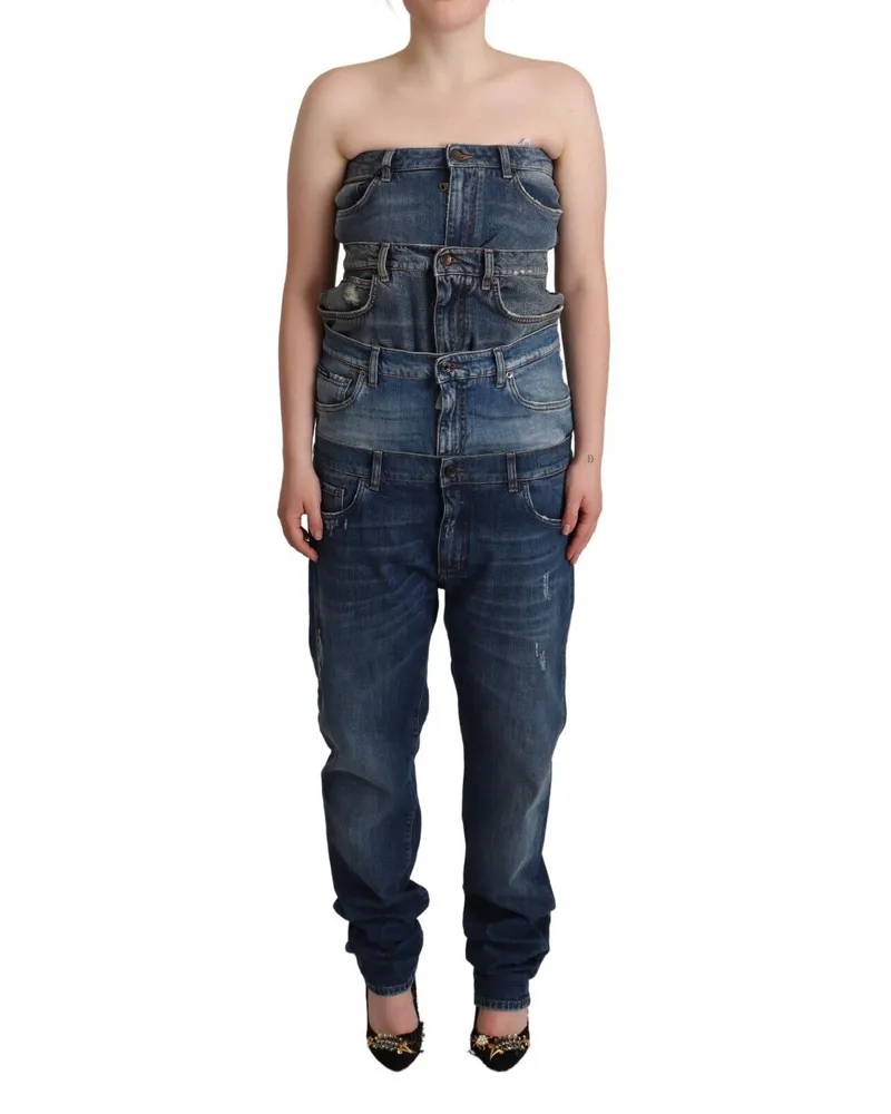 Dolce & Gabbana Strapless Denim Jumpsuit — Blue Blue