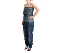 Strapless Denim Jumpsuit — Blue
