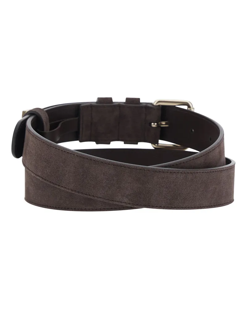 Valentino Garavani Women's Belt Rockstud Suede Brown Lamb Leather Brown