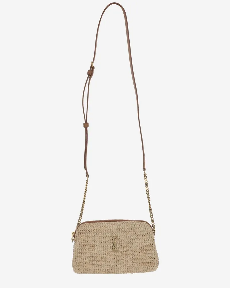 Saint Laurent Women's Gaby Raffia Clutch Bag Natural Shoulder Beige