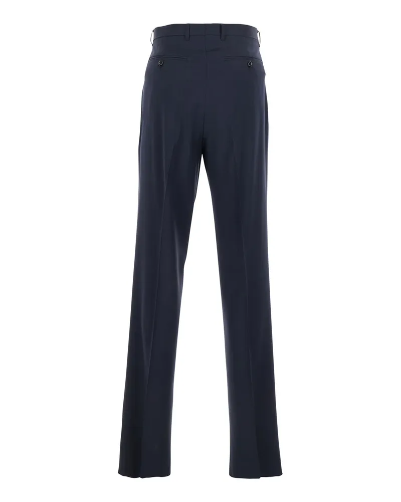 LARDINI Double-Pleat Virgin Wool Trousers — Blue Blue