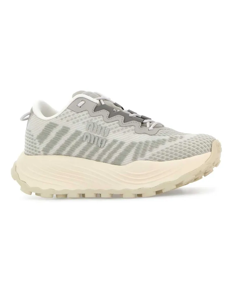 Miu Miu Women's Two-Tone Fabric Sneakers Nube Gray
