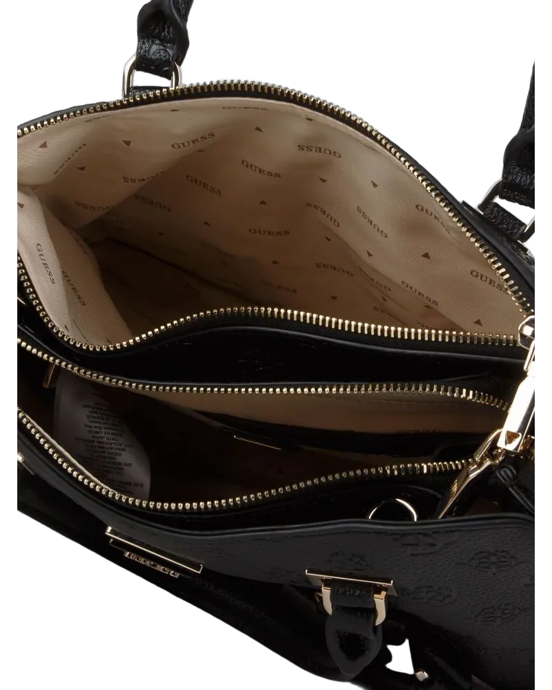Guess Embossed Logo Satchel Bag — Black Black