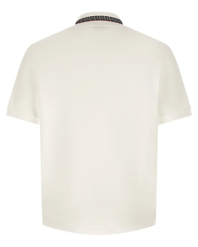 Versace Greca-Embroidered Collar Polo Shirt — White White