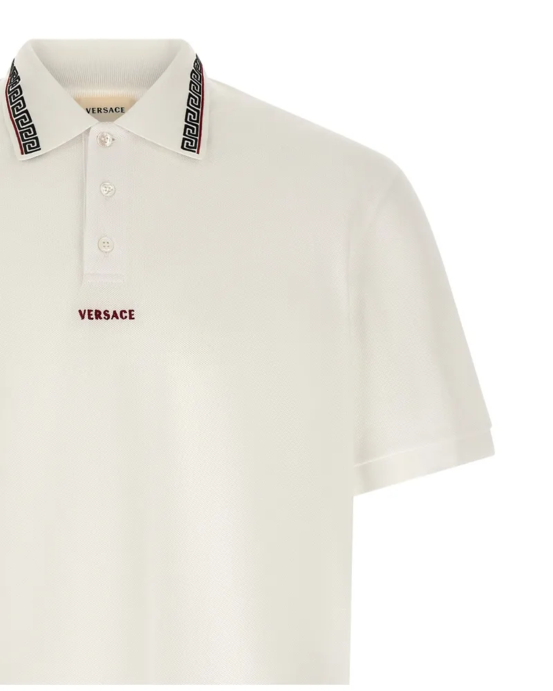 Versace Greca-Embroidered Collar Polo Shirt — White White