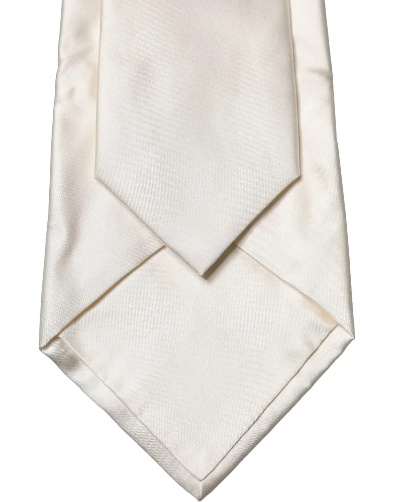 Dolce & Gabbana Off White Solid Silk Adjustable Women Tied Necktie Tie White