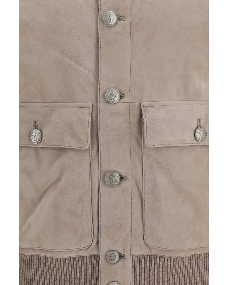 Brunello Cucinelli Men's Suede Jacket Marble-Hazelnut Calf Leather Marble/hazelnut Brown