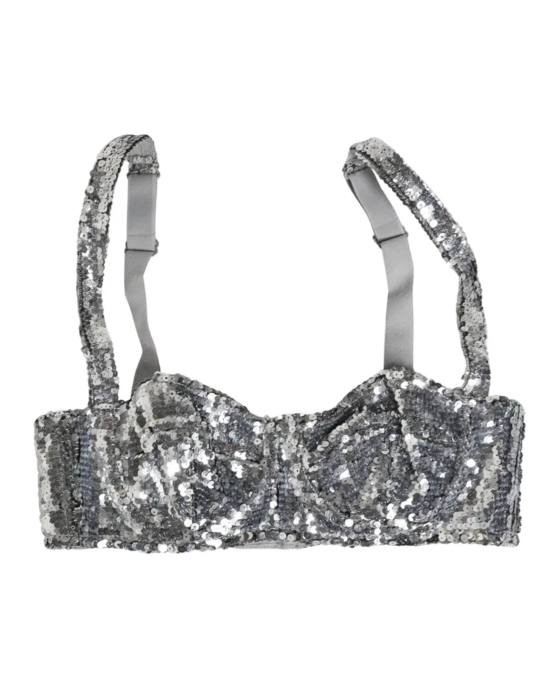 Dolce & Gabbana Women Silver Sequined Nyon Balconnet Bra Underwear Nylon Clothing Silver