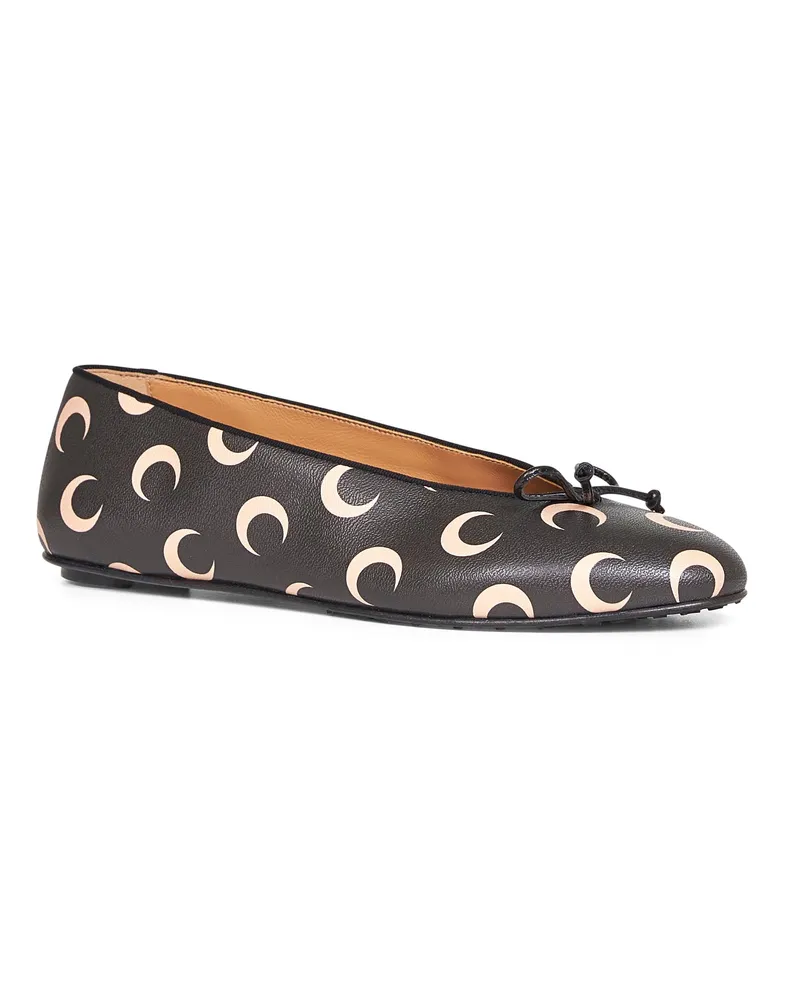 Marine Serre Women's Black Moon Print Leather Ballet Flats Calf Ballerina Shoes Black