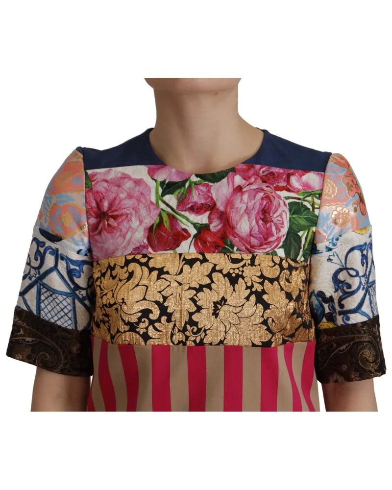 Dolce & Gabbana Women's Patchwork Floral Jacquard Dress Multicolor Polyester Cotton Viscose Multicolor
