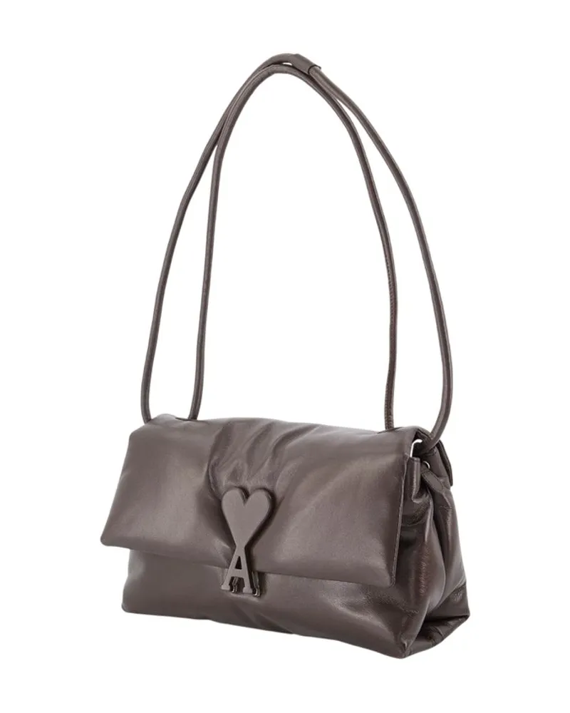 AMI Paris Voulez-Vous Calfskin Leather Shoulder Bag — Brown Brown