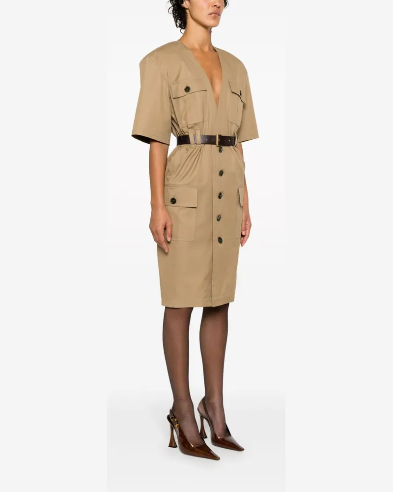 Saint Laurent Cotton Twill Midi Dress — Beige Beige