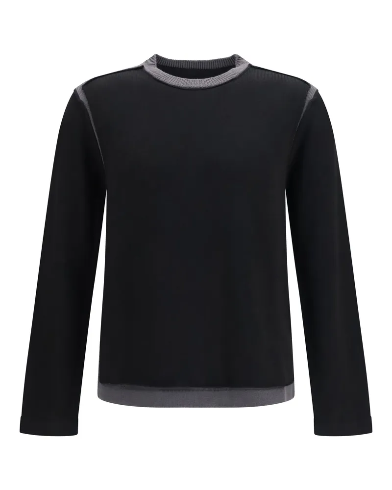 Maison Margiela Men's Crew-Neck Wool Sweater Black-Dark Grey Merino Black/dark Black