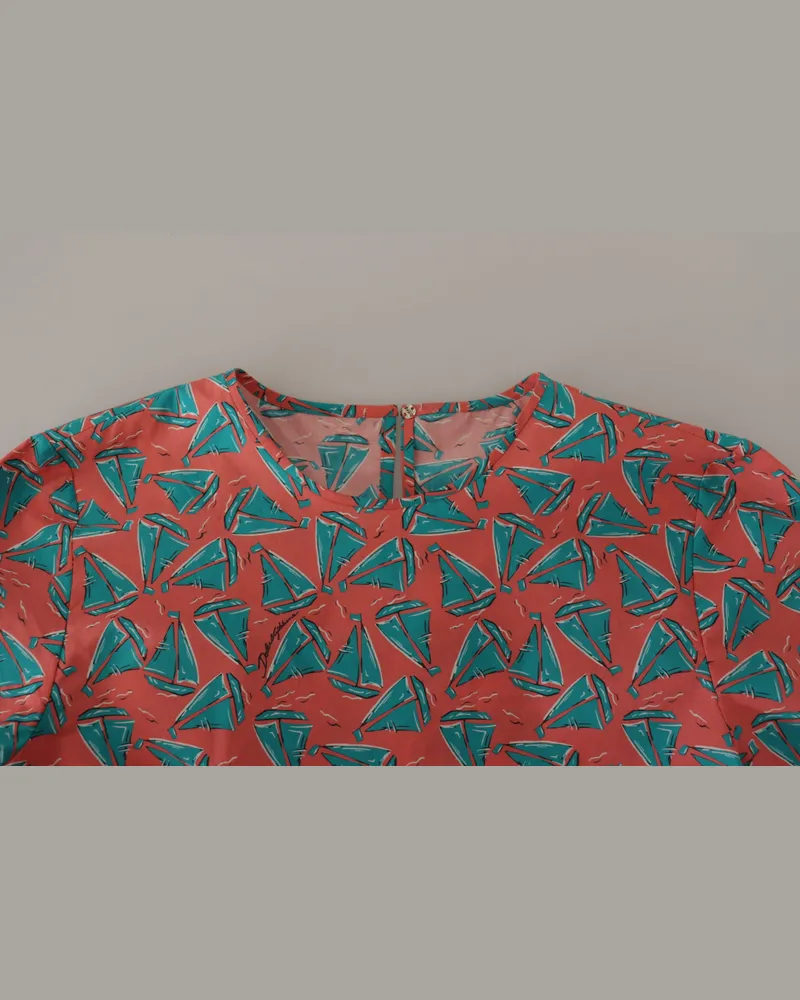 Dolce & Gabbana Women's Pink Sail Boat Print Cotton T-Shirt Red