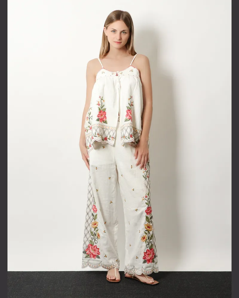 FARM Rio Women's Wide-Leg Linen-Blend Trousers White White