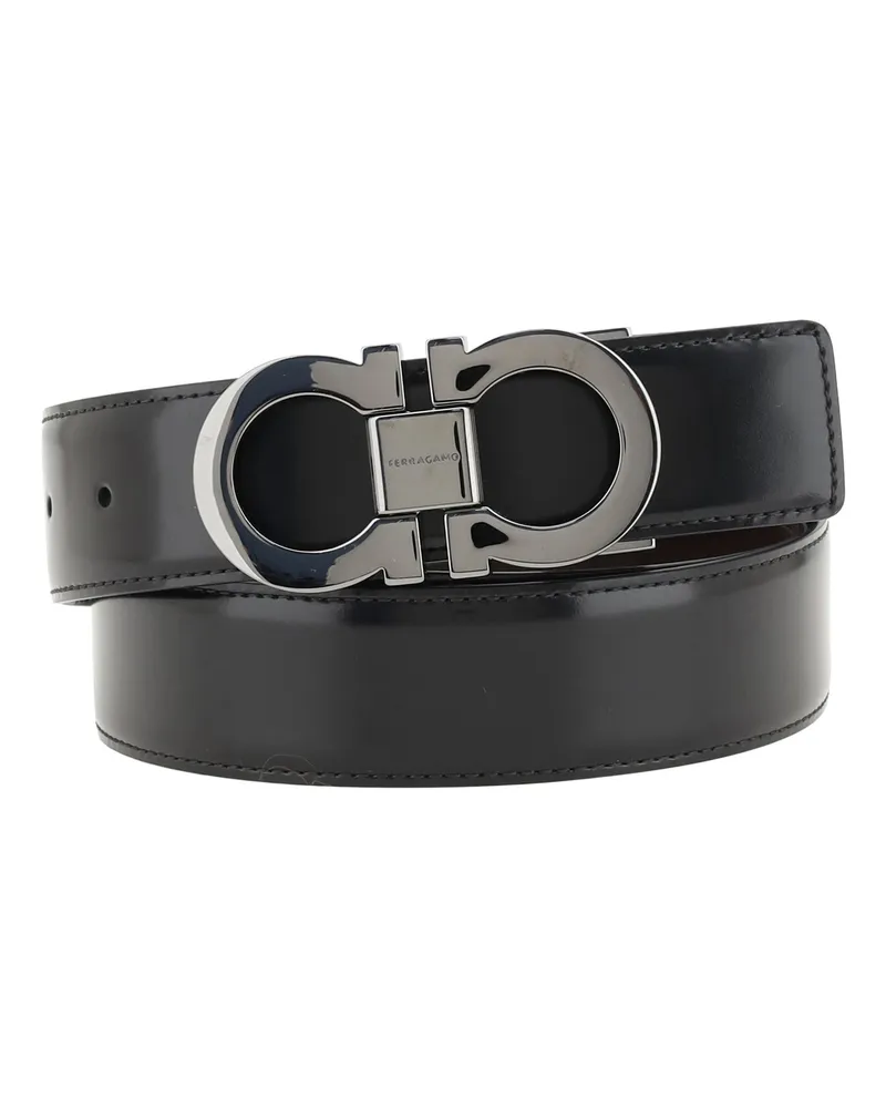 Ferragamo Men's Belt Reversible Leather Black Calf Black