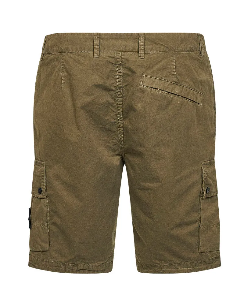 Stone Island Men's Military Green Organic Cotton Twill Cargo Bermuda Shorts Natural (veg Green
