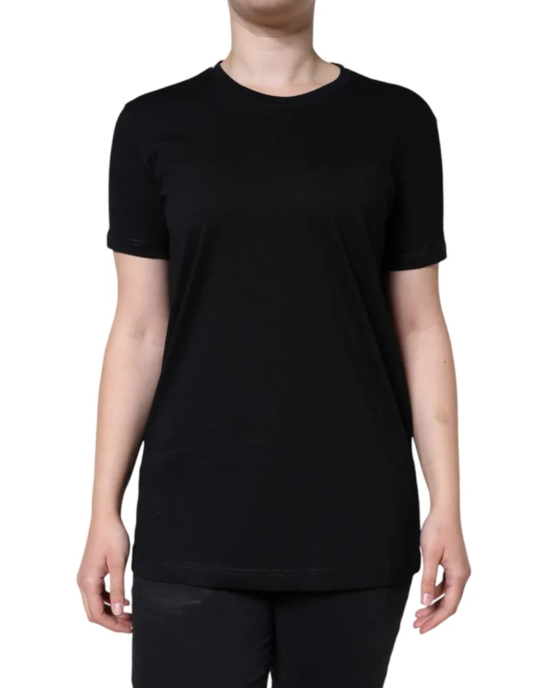 Dolce & Gabbana Women's Black Cotton Crew Neck Short Sleeve T-Shirt Black