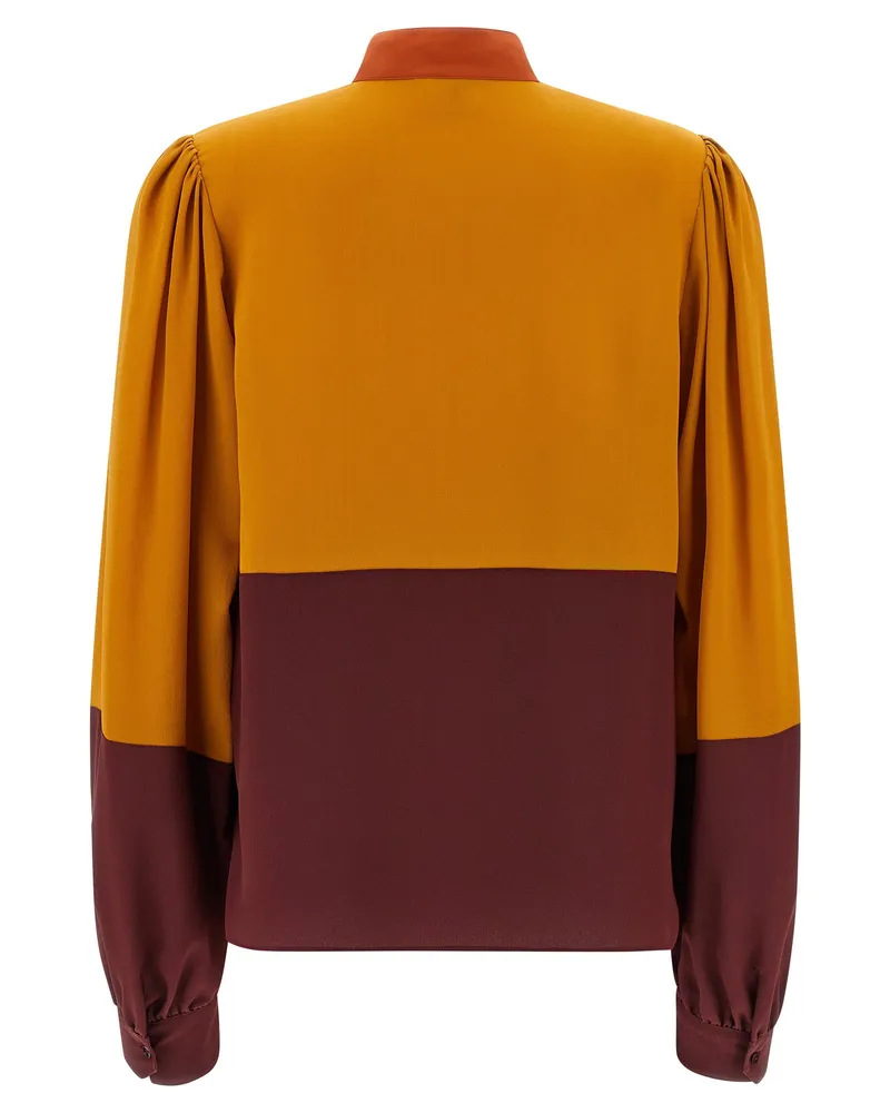 Saint Laurent Color-Block Silk Blouse — Gold Gold