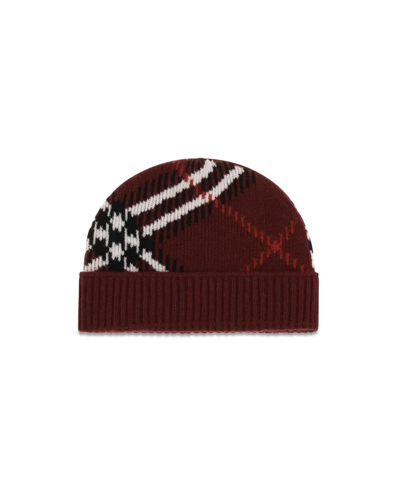 Burberry BU8132889A1308BB Cashmere Check Beanie — Bordeaux Bordeaux