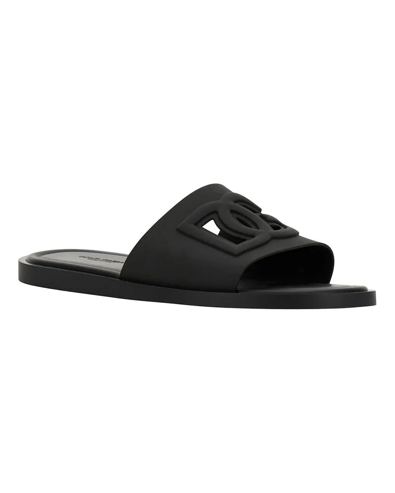 Dolce & Gabbana Men's Sandals Slip-On Rubber Logo Black Thermoplastic Polyurethane Black