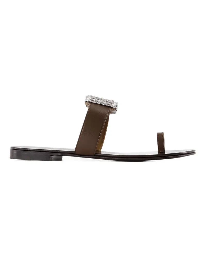 Giuseppe Zanotti Women's Blahir Flat Sandals -  Leather Brown Calfskin Shoes Brown