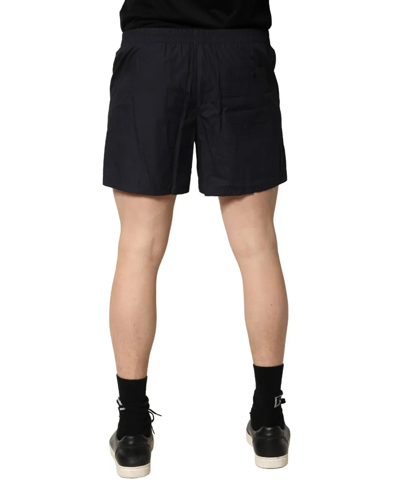 Dolce & Gabbana Men Black Cotton Elastic Waist Swim Shorts Swimwear Black