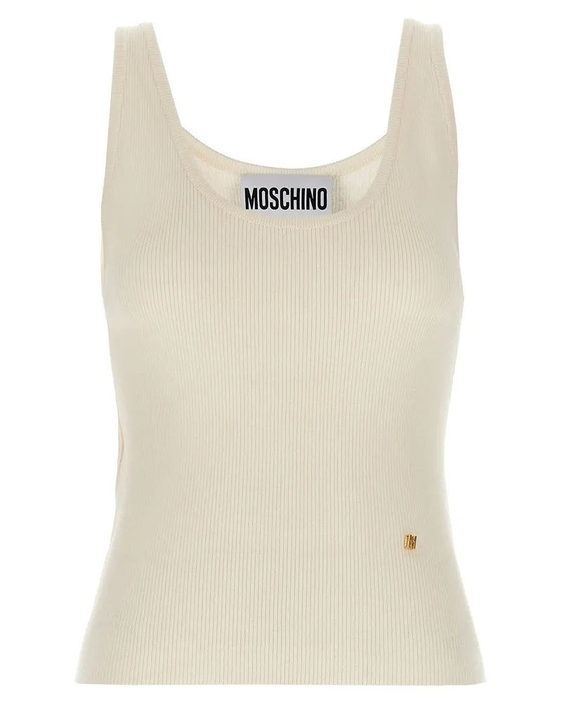 Moschino Ribbed Silk-Blend Tank Top — Cream Cream