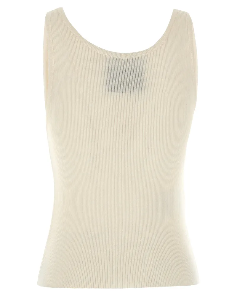 Moschino Ribbed Silk-Blend Tank Top — Cream Cream