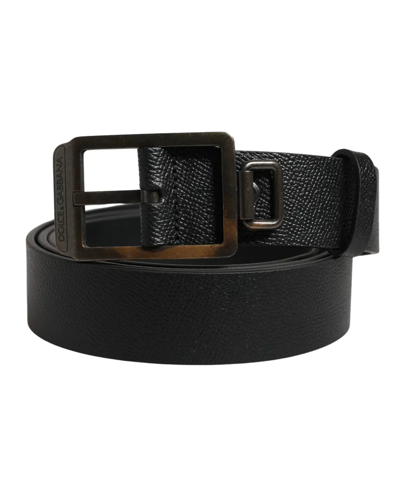 Dolce & Gabbana Men's Black Calf Leather Gold Metal Buckle Belt Black