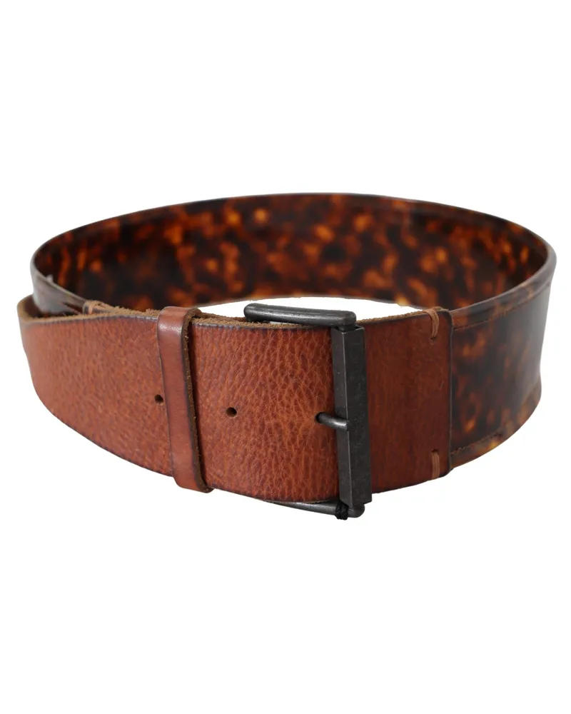 Ermanno Scervino Women's Dark Brown Leather Wide Buckle Belt Brown