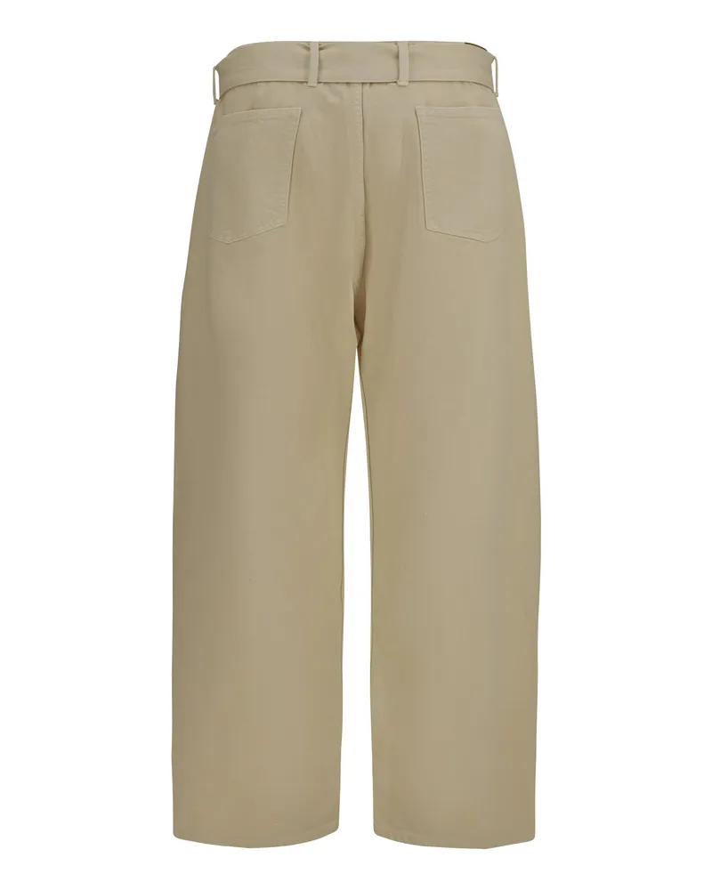 Magda Butrym Women's Wide-Leg Denim Pants With Belt Beige Cotton Trousers Beige
