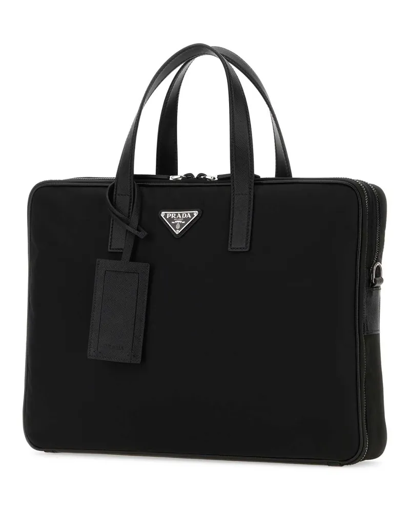 Prada Men's Black Nylon Brief Case Nero Recycledpolyamide-Calfleather Borse A Mano Bag Black