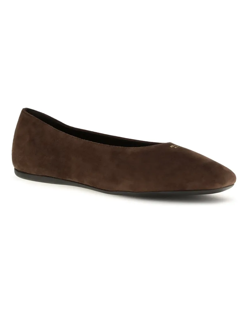 Prada Women's Suede Leather Ballerinas Moro Flat Shoes Brown