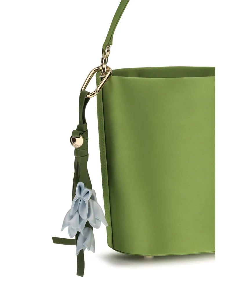 Self-Portrait Women's Bucket Bag Green Satin Polyester Green
