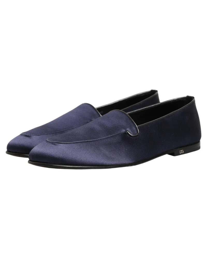 Dolce & Gabbana Men's Navy Blue Satin Dg Logo Dress Loafers Shoes Leather Navy