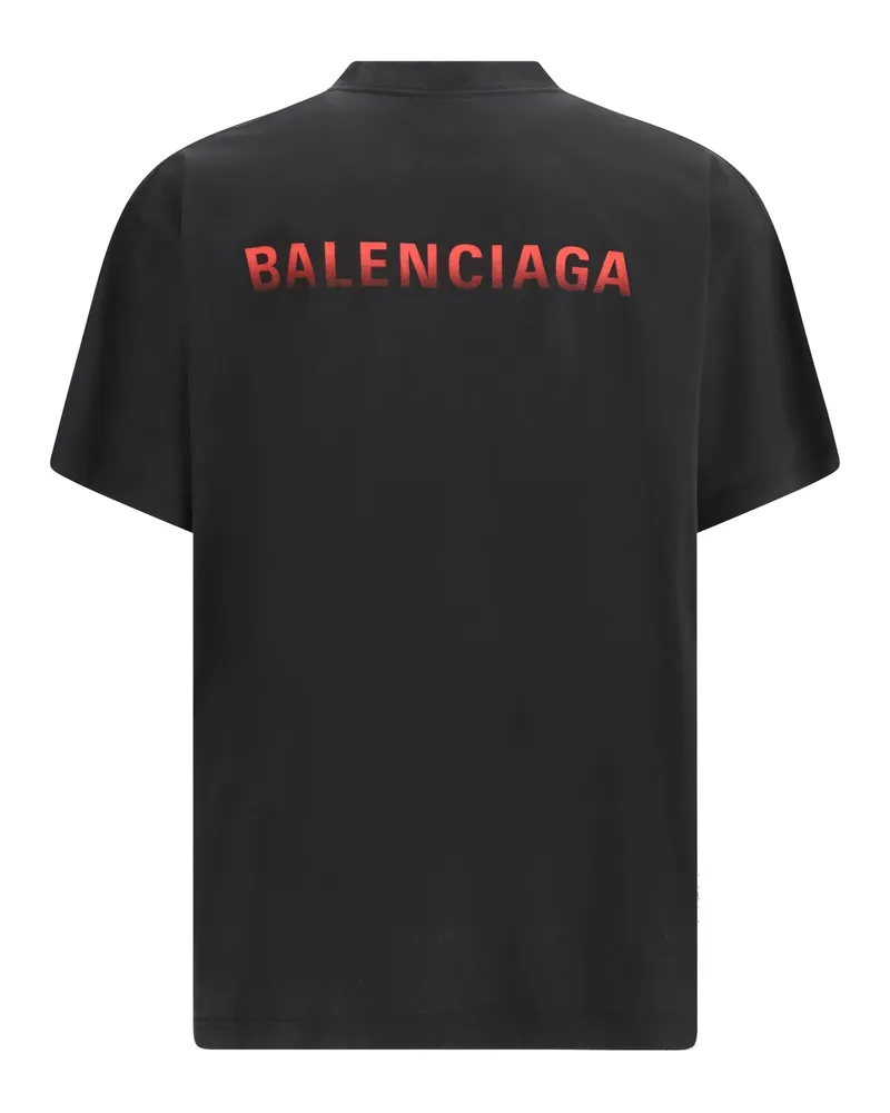 Balenciaga Embroidered Logo Cotton T-Shirt — Black Black