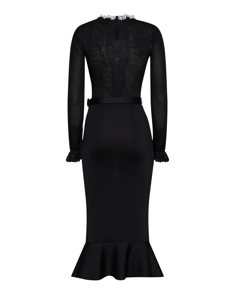 Self-Portrait Women's Beaded Black Knit Midi Dress Viscose Black