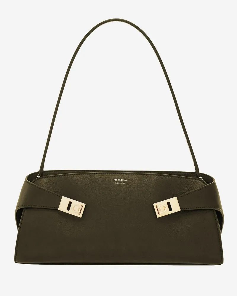 Ferragamo Women's Shoulder Bag Hug East-West Olive Green Leather Green